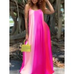 Plus Size Tie Dye V Neck Loose Cami Maxi Dress, Women's Plus Slight Stretch Elegant Long Dress