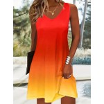 Plus Size Gradient V Neck Tank Dress, Casual Sleeveless Dress For Spring & Summer, Women's Plus Size Clothing