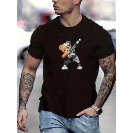 Men's Casual Street Style Robot Bear Pattern T-shirt - Stretch Round Neck Tee Shirt for Summer