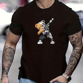 Men's Casual Street Style Robot Bear Pattern T-shirt - Stretch Round Neck Tee Shirt for Summer