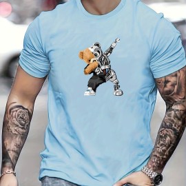 Men's Casual Street Style Robot Bear Pattern T-shirt - Stretch Round Neck Tee Shirt for Summer