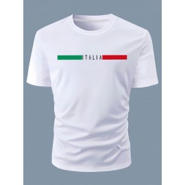 Italia Print Men's Graphic Design Crew Neck Active T-shirt - Casual Comfy Tees for Summer - Daily Gym Workout Running Tops