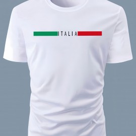 Italia Print Men's Graphic Design Crew Neck Active T-shirt - Casual Comfy Tees for Summer - Daily Gym Workout Running Tops