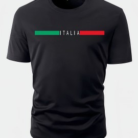 Italia Print Men's Graphic Design Crew Neck Active T-shirt - Casual Comfy Tees for Summer - Daily Gym Workout Running Tops