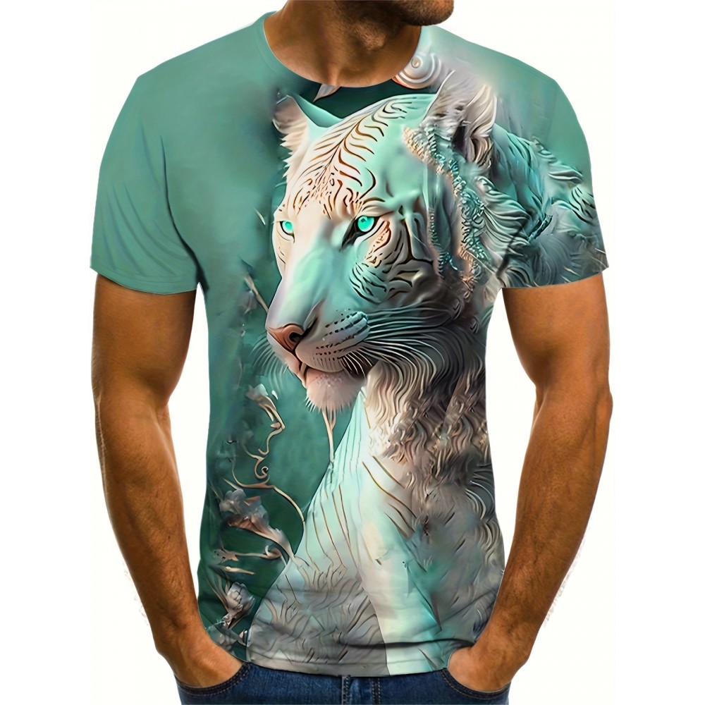 Men's Tiger Print Graphic Design Crew Neck Active T-shirt - Casual and Comfy Summer Tee for Daily Gym Workout and Running