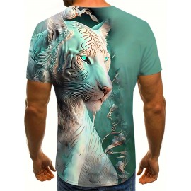 Men's Tiger Print Graphic Design Crew Neck Active T-shirt - Casual and Comfy Summer Tee for Daily Gym Workout and Running