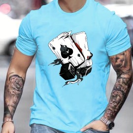 Poker Dice Print, Men's Graphic T-shirt, Casual Comfy Tees For Summer