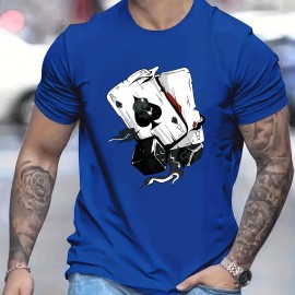 Poker Dice Print, Men's Graphic T-shirt, Casual Comfy Tees For Summer