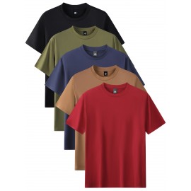 6pcs Men's Solid Long Sleeve Round Neck T-Shirt, Casual Sports Outdoor Top, Gift For Men