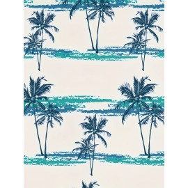 2pcs Men's Coconut Tree Print Casual Crew Neck Short Sleeve T-shirt and Shorts Set for Summer Vacation and Workout