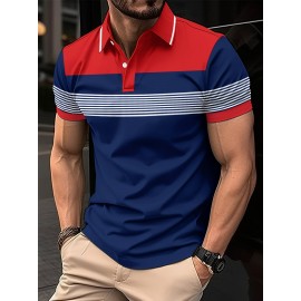 Breathable Color Block Golf Shirt for Men - Casual V-Neck Short Sleeve Tee for Summer