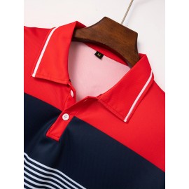 Breathable Color Block Golf Shirt for Men - Casual V-Neck Short Sleeve Tee for Summer