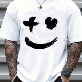 Men's Casual Trendy Smile Graphic Print Comfortable Crew Neck Short Sleeve T-shirts, Summer Top Tees