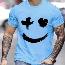 Men's Casual Trendy Smile Graphic Print Comfortable Crew Neck Short Sleeve T-shirts, Summer Top Tees