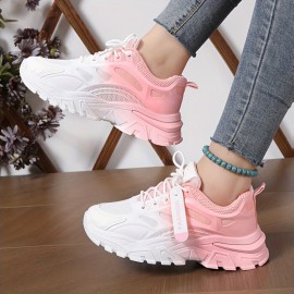 All-Season Fashion-Forward Women's Gradient Sneakers: Stylish, Solid Color, Lace-Up Low-Top Running Trainers â€“ Comfort & Style Combined