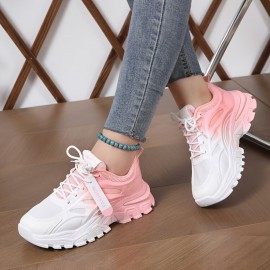 All-Season Fashion-Forward Women's Gradient Sneakers: Stylish, Solid Color, Lace-Up Low-Top Running Trainers â€“ Comfort & Style Combined