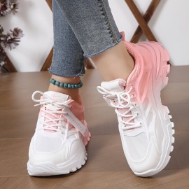 All-Season Fashion-Forward Women's Gradient Sneakers: Stylish, Solid Color, Lace-Up Low-Top Running Trainers â€“ Comfort & Style Combined