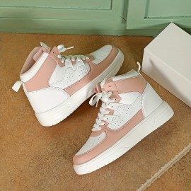 Trendy High-top Women's Sneakers â€“ Lightweight, Comfort Design â€“ Colorblock Lace-Up Style for Casual Wear & Sporty Outings