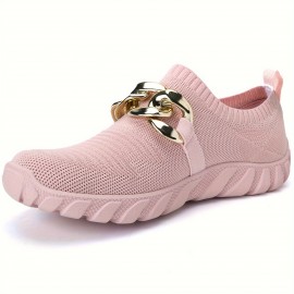 Walking Shoes for Women Chain Decor Slip On Chunky Sneakers Casual Fashion Tennis Workout Sneakers