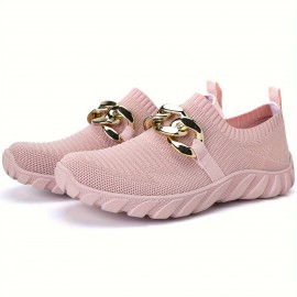 Walking Shoes for Women Chain Decor Slip On Chunky Sneakers Casual Fashion Tennis Workout Sneakers