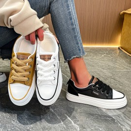 Women's Solid Color Casual Sneakers, Lace Up Platform Soft Sole Skate Shoes, Low-top Versatile Walking Shoes