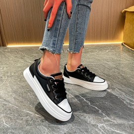 Women's Solid Color Casual Sneakers, Lace Up Platform Soft Sole Skate Shoes, Low-top Versatile Walking Shoes