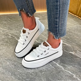 Women's Solid Color Casual Sneakers, Lace Up Platform Soft Sole Skate Shoes, Low-top Versatile Walking Shoes