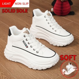 Women's Solid Color Casual Sneakers, Lace Up Soft Sole Platform Walking Shoes, Low-top Running Canvas Shoes