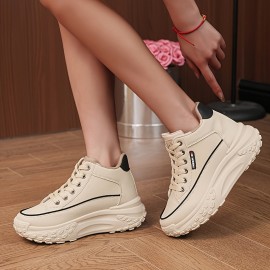 Women's Solid Color Casual Sneakers, Lace Up Soft Sole Platform Walking Shoes, Low-top Running Canvas Shoes