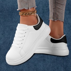 All-Season Chic: Comfortable & Durable Women's Contrast Color Sneakers - Perfect for Outdoor, Casual Lace-Up with Round Toe