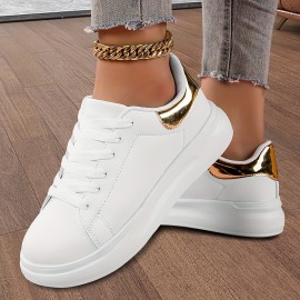 All-Season Chic: Comfortable & Durable Women's Contrast Color Sneakers - Perfect for Outdoor, Casual Lace-Up with Round Toe