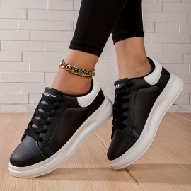 All-Season Chic: Comfortable & Durable Women's Contrast Color Sneakers - Perfect for Outdoor, Casual Lace-Up with Round Toe