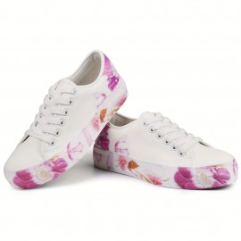 Women's Floral Print Skate Shoes, Fashion Lace Up Low Top Sneakers, Casual Outdoor Walking Shoes