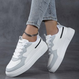 Women's Colorblock Casual Sneakers, Lace Up Soft Sole Platform Walking Shoes, Versatile Low-top Skate Shoes