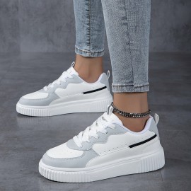 Women's Colorblock Casual Sneakers, Lace Up Soft Sole Platform Walking Shoes, Versatile Low-top Skate Shoes