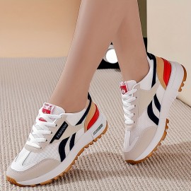 Women's Colorblock Casual Sneakers, Lace Up Platform Soft Sole Walking Shoes, Low-top Breathable Sporty Trainers