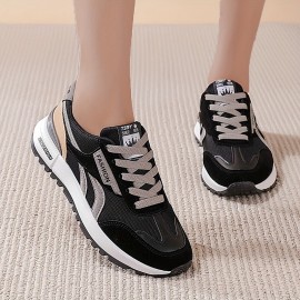 Women's Colorblock Casual Sneakers, Lace Up Platform Soft Sole Walking Shoes, Low-top Breathable Sporty Trainers