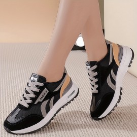 Women's Colorblock Casual Sneakers, Lace Up Platform Soft Sole Walking Shoes, Low-top Breathable Sporty Trainers