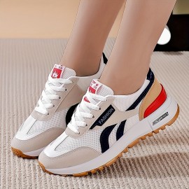 Women's Colorblock Casual Sneakers, Lace Up Platform Soft Sole Walking Shoes, Low-top Breathable Sporty Trainers