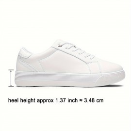 Women's Lace Up Classic Fashion Sneakers, Comfortable Soft Sole Lightweight White Walking Shoes