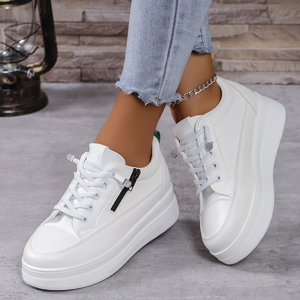 Women's Side Zipper Design Platform Sneakers, Fashion Low Top Heightening Skate Shoes, Casual Versatile Outdoor Sports Shoes