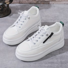 Women's Side Zipper Design Platform Sneakers, Fashion Low Top Heightening Skate Shoes, Casual Versatile Outdoor Sports Shoes