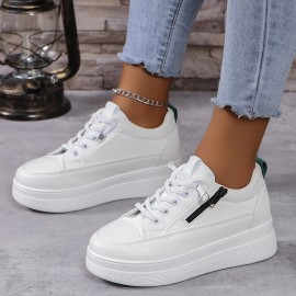 Women's Side Zipper Design Platform Sneakers, Fashion Low Top Heightening Skate Shoes, Casual Versatile Outdoor Sports Shoes