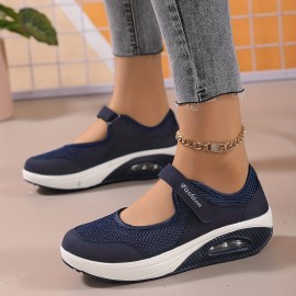 Women's Solid Color Mesh Sneakers, Ankle Strap Slingback Platform Casual Shoes, Comfy Walking Low-top Shoes