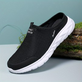 Men's Solid Colour Breathable Hollow Out Mule Shoes, Comfy Non Slip EVA Sole Slippers For Men's Outdoor Activities