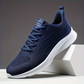 Men's Solid Knit Breathable Running Shoes, Lace Up Comfy Soft Sole Sneakers For Outdoor Jogging