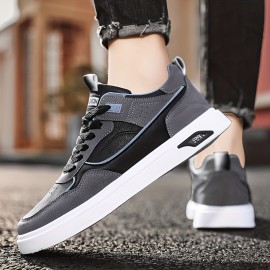 Men's Lace-up Sneakers, Skate Shoes With Good Grip, Easy To Clean PU Leather Upper