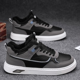 Men's Lace-up Sneakers, Skate Shoes With Good Grip, Easy To Clean PU Leather Upper