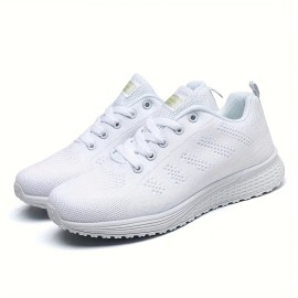 Men's Trendy Solid Woven Knit Breathable Lace Up Running Shoes, Comfy Non Slip Soft Sole Sneakers For Men's Outdoor Activities