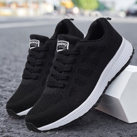 Men's Trendy Solid Woven Knit Breathable Lace Up Running Shoes, Comfy Non Slip Soft Sole Sneakers For Men's Outdoor Activities